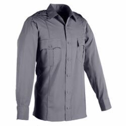 American Styling Poly Cotton Epaulet Long Sleeve Shirt Grey