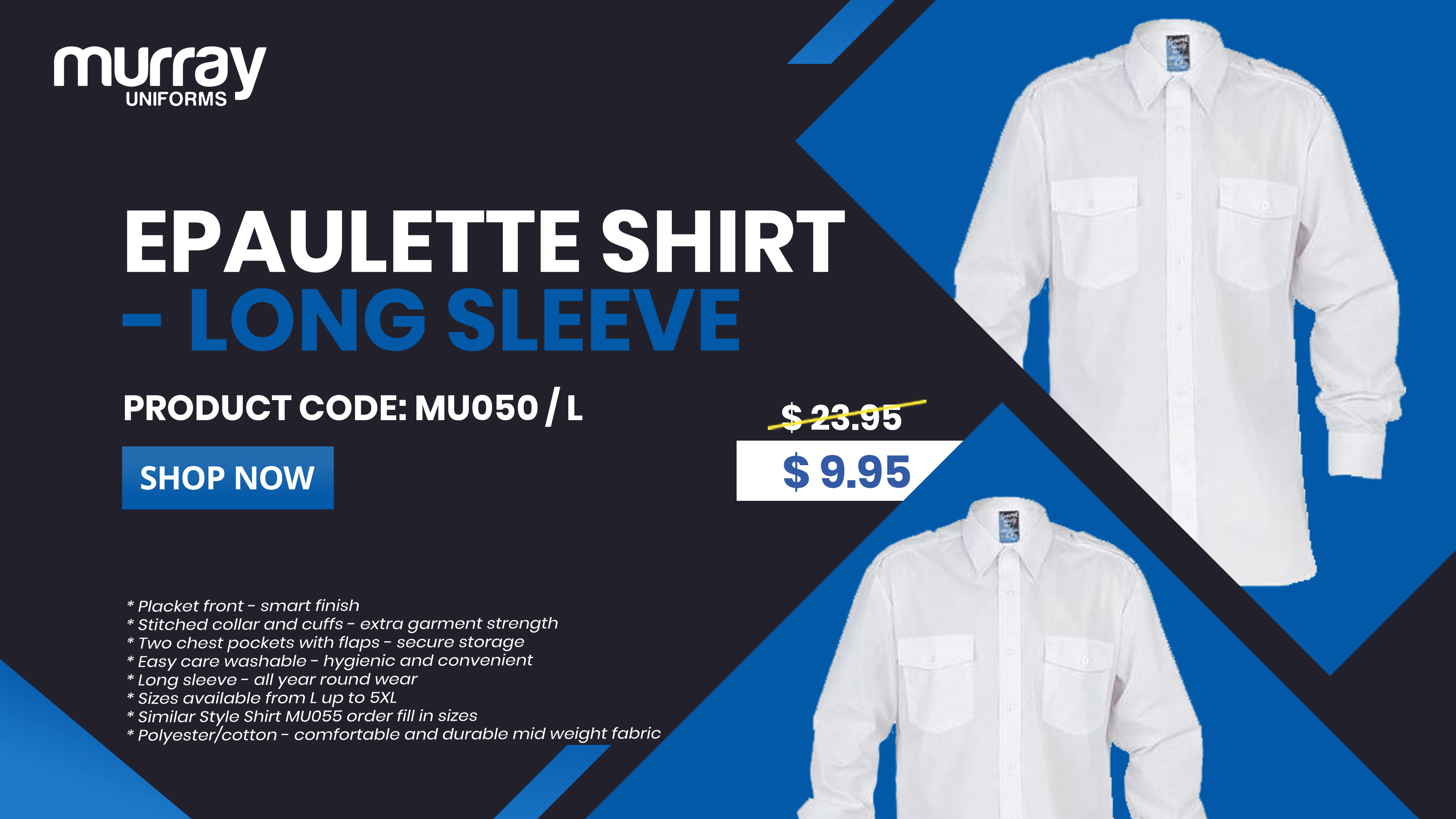 MU050 White Shirts Pilot Shirts with Epaulets