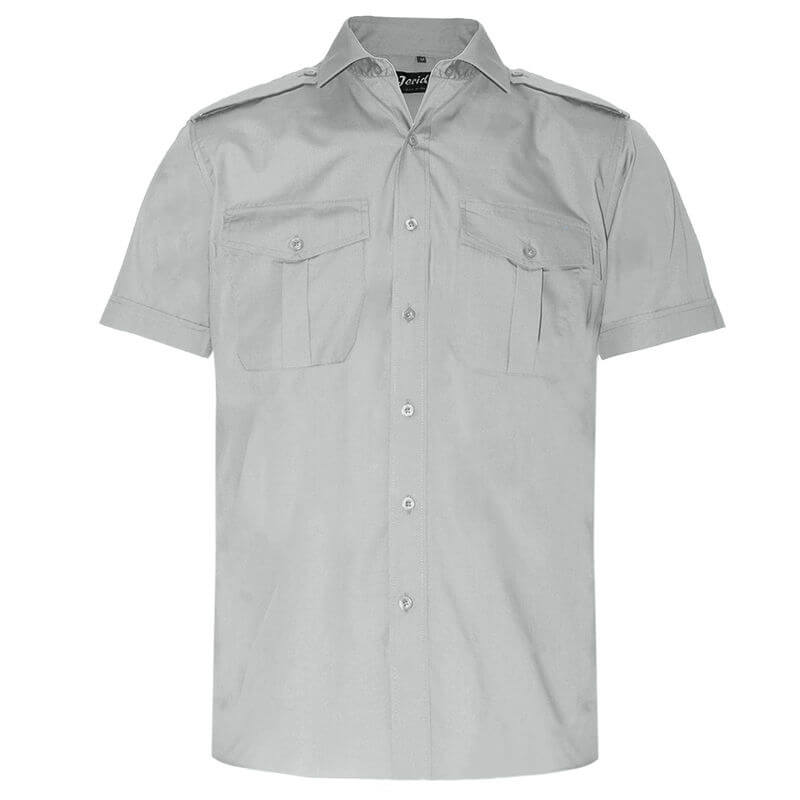 Epaulettes Versatile Shirt   Short Sleeves Grey 