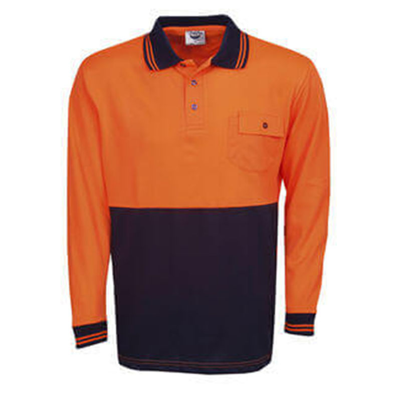 Hi Vis Polo Shirt Long Sleeve Orange/Navy