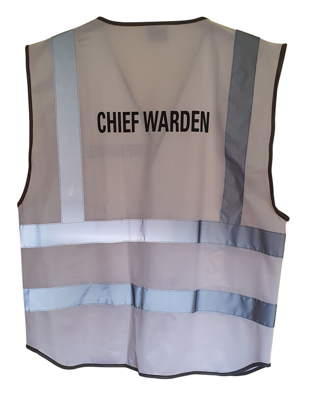Hi Vis White Chief Warden Vest Front and Rear One Line Print Murray