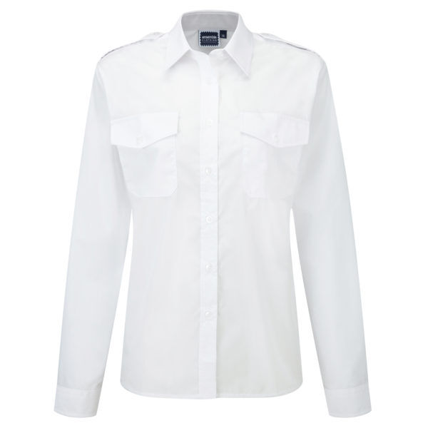 Ladies Epaulette Long Sleeve Tailored Fit Shirt White 
