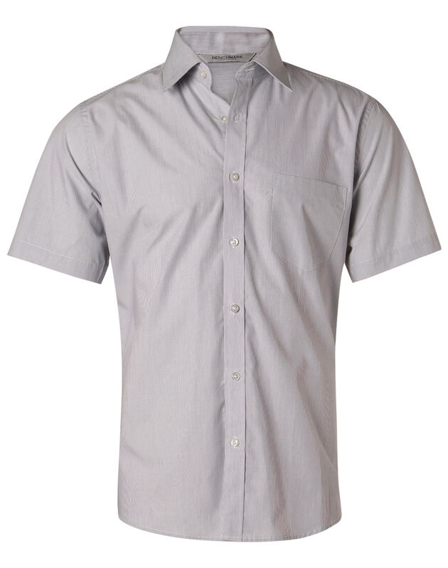 Men+39s Fine Stripe Short Sleeve Shirt Silver Grey