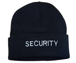 Acrylic Beanie Black  With SECURITY to Front 