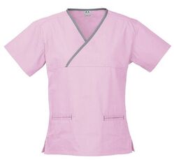 Contrast Crossover Scrubs Top Ladies Baby Pink/Pewter