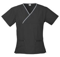 Contrast Crossover Scrubs Top Ladies Black/Pewter