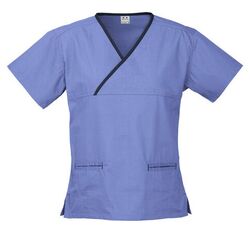 Contrast Crossover Scrubs Top Ladies Mid Blue/Navy