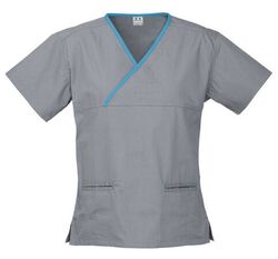 Contrast Crossover Scrubs Top Ladies Pewter/Aqua