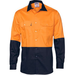 Hi Vis Cool-Breeze Vertical Vented Cotton Shirt - Long sleeve Orange/Navy