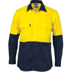 Hi Vis Cool-Breeze Vertical Vented Cotton Shirt - Long sleeve Yellow/Navy