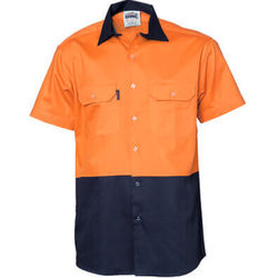 Hi Vis Two Tone Cool-Breeze Cotton Shirt - Short Sleeve Orange/Navy