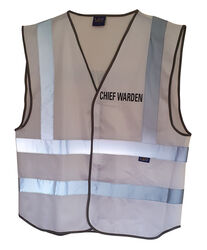 Hi Vis White Chief Warden Vest Front and Rear One Line Print