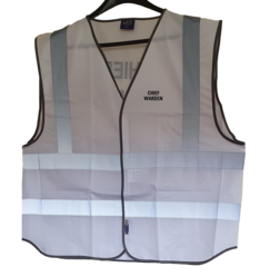 Hi Vis White Chief Warden Vest Front and Rear Two Line Print