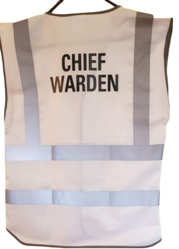 Hi Vis White Chief Warden Vest Front and Rear Two Line Print