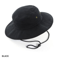 Wide Brim Hat heavy brushed cotton with metal eyelets Black