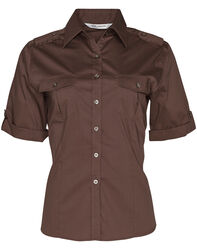 Women+39s Short Sleeve Military Shirt Mocha